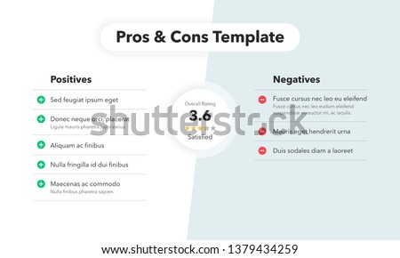 Simple infographic for pros and cons with overall rating. Easy to use for your website or presentation isolated on light background. Foto stock © 