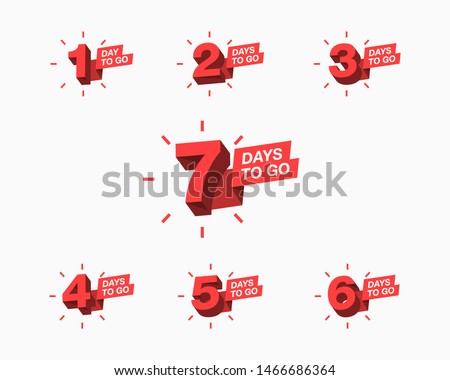 Number of days left to go countdown for sale, promotion, poster or banner. Simple flat illustration with 3d numbers.