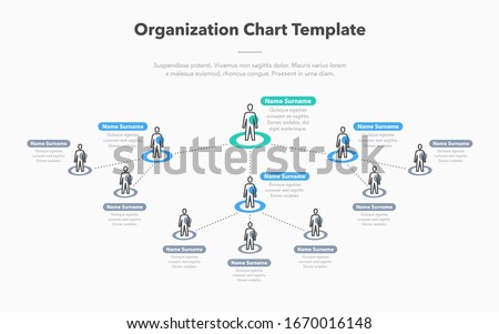 Modern simple company organization hierarchy schema template with place for your content. Easy to use for your website or presentation.