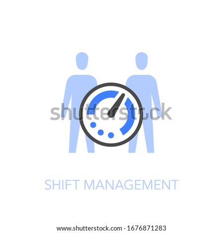 Employee shift management symbol with a timer and two people. Easy to use for your website or presentation.