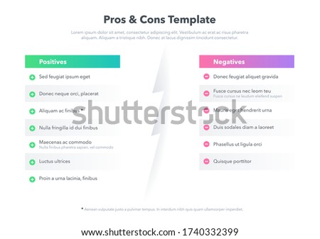 Simple infographic for pros and cons with place for your content. Easy to use for your website or presentation.