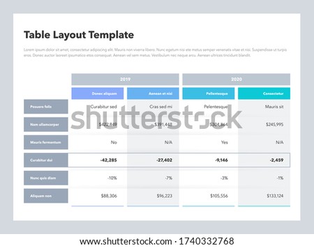 Modern business advanced table layout template with place for your content. Flat design, easy to use for your website or presentation.