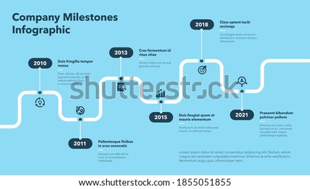 Modern infographic for company milestones timeline - blue version. Easy to use for your website or presentation.