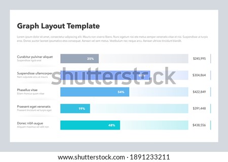 Statistics column horizontal graph layout template with place for your content. Flat design, easy to use for your website or presentation.