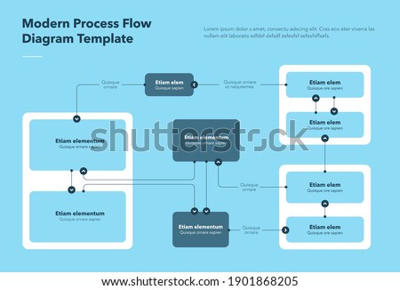 Modern process flow diagram template - blue version. Flat infographic, easy to use for your website or presentation.