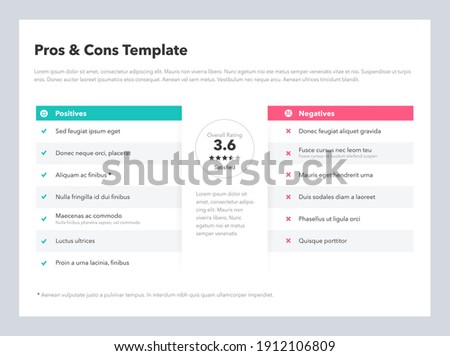 Modern pros and cons template with place for your content. Easy to use for your website or presentation.