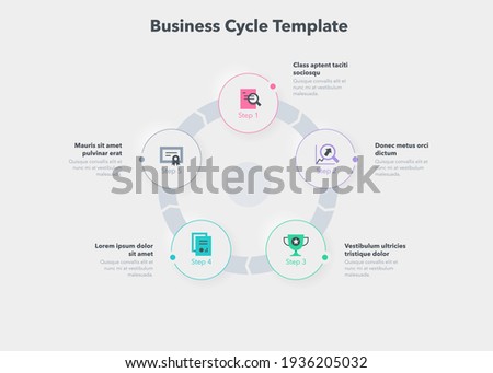 Simple concept for business cycle diagram with five steps and place for your description. Flat infographic design template for website or presentation.