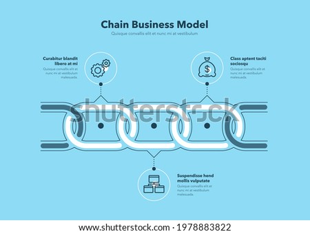 Simple infographic for chain business model with 3 process steps - blue version. Flat design, easy to use for your website or presentation.
