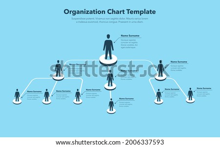 Company organization chart template with place for your content - blue version. Easy to use for your website or presentation.