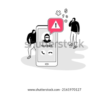 Illustration of a voice phishing symbol with a smartphone and fake bank phone call. Easy to use for your website or presentation.