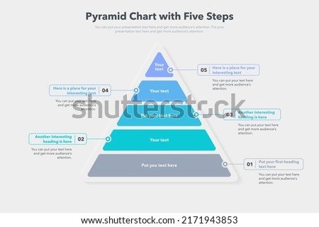 Pyramid graph template with five colorful steps. Easy to use for your website or presentation.