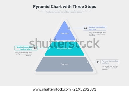 Pyramid graph template with three colorful steps. Slide for business presentation.