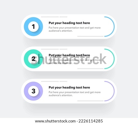 Diagram with three steps with numbers and a place for your text. Flat infographic design.