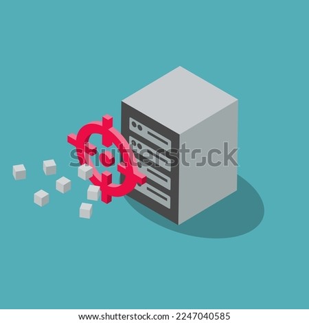DDoS attack symbol with a gunsight and a target server. Flat design, easy to use for your website or presentation.