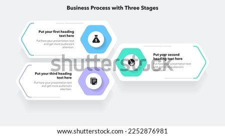 Modern infographic for business process with three colorful stages. Slide for business presentation.