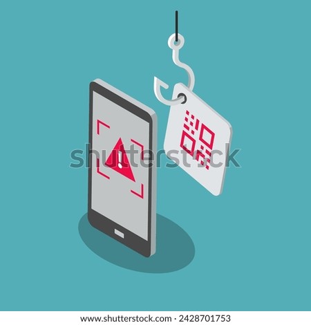 QR code phishing attack symbol with a smartphone scanning a fake qr code. Flat design, easy to use for your website or presentation.