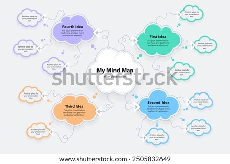 Mind map diagram with think bubbles and place for your content. Presentation template for project data visualization.