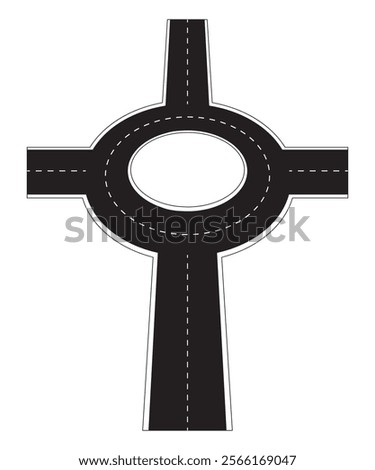 A crossroads. Round roundabout circle road. Road bends with road stripes. Vector. Illustration