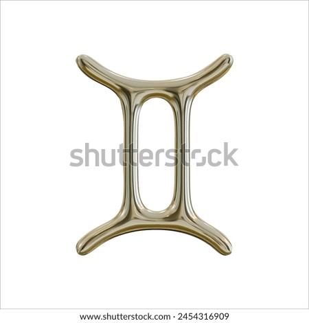 3d golden realistic zodiac sign Gemini. Chrome liquid metal element zodiac sign. Horoscope, Astrology