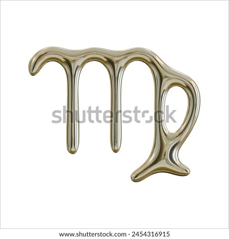 3D Metallic Golden Realistic Zodiac Sign Virgo Isolated, On Transparent Background