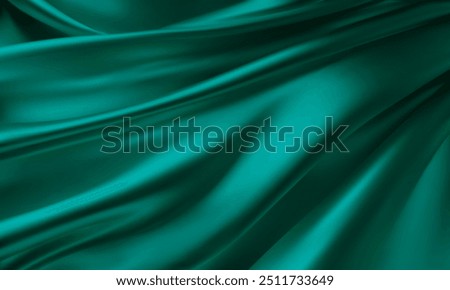 Silk background. Realistic 3D texture of deep green, malachite, emerald silk background. Vector texture of silk natural fabric with smooth pleats