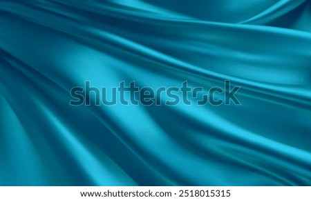 Realistic texture of silk background. Vector 3D texture of silk natural fabric with smooth pleats of aqua color, turquoise.