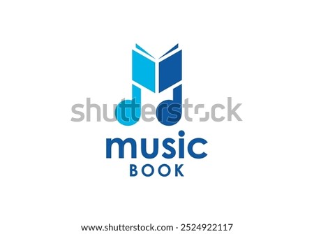 open book with music combination logo design template	
