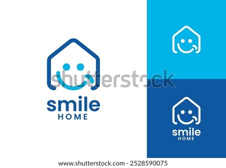 home with smile logo. happy real estate vector design template