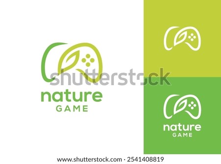 nature leaf with joystick playstation logo. creative sport game symbol design template