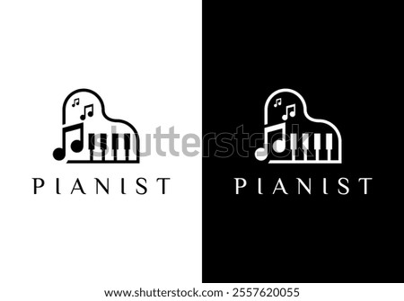 piano key with music notes composer logo design