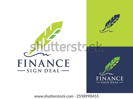 modern quill with chart finance logo. business company signature symbol design vector