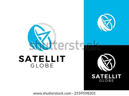 simple globe satellite network logo design vector