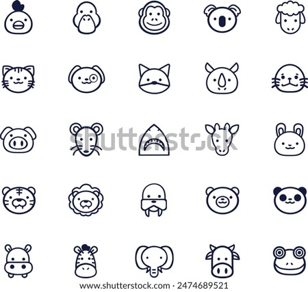 a collection of different animals in vector including bear, cat, frog, dog, duck, cock, zebra, pig