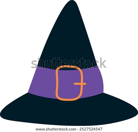 a black witch hat with a gold band on it for happy halloween