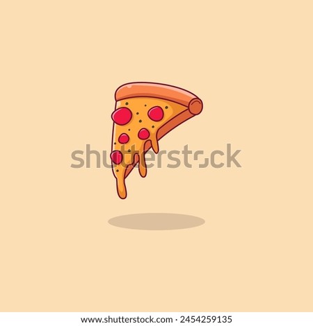 graphic vector illustration Slice of pizza with melted cheese and pepperoni	