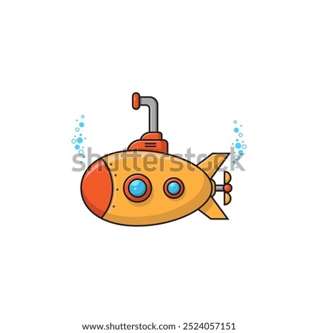 vector illustration of a submarine in cartoon style with yellow color