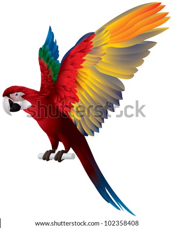 Parrot Spread Wings, Red-And-Green Macaw, Large Mostly-Red Green-Winged ...