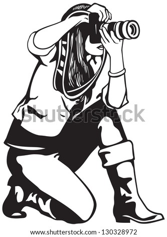 Press Photographer Girl With Photo Camera Vector Illustration ...