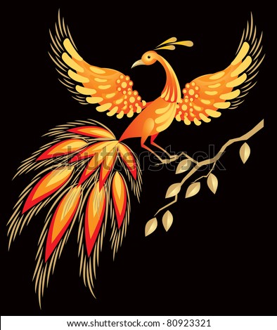 Fire bird, Russian fairy tales fantastic character, In Slavic folklore zhar-ptitsa  is a magical glowing bird from a faraway land