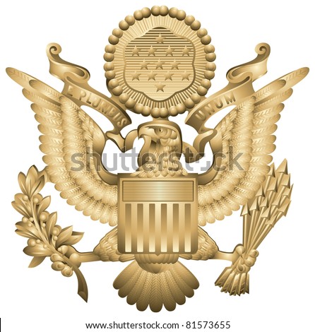 US Army Officers Hat Insignia, United States military symbol, vector drawing from the World War II Peaked cap