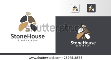 Stone house logo design. pile of stones in the shape of a building home design graphic symbol icon vector.