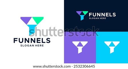 Abstract funnel logo design. Funeling logo with technology modern marketing design graphic symbol icon vector.