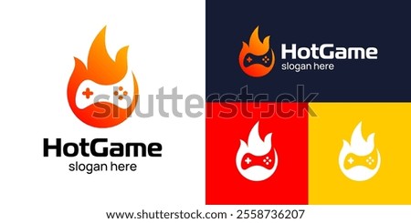 Hot game logo design. Joystick logo with fire design vector symbol icon