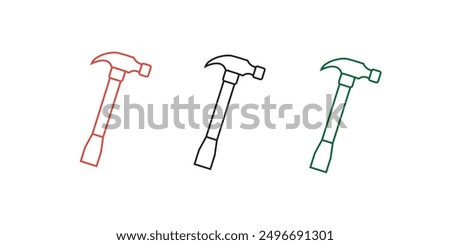 Hammer icon. Hammer icon set. Hammer button symbol. Filled flat sign