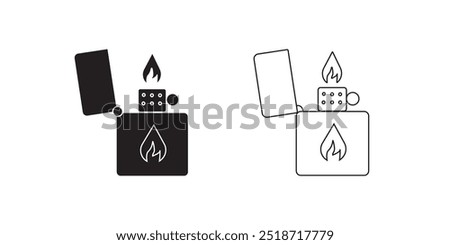 fire lighter icon set. travel fluid lighter vector symbol in black line style