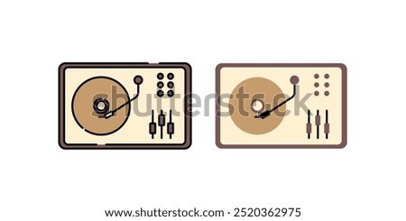 Turntable Icon set. dj play record vector symbol. music mixer disc player sign in black filled and outlined style