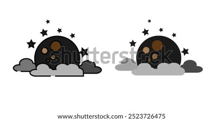 Half moon outline and filled vector icon sign symbol