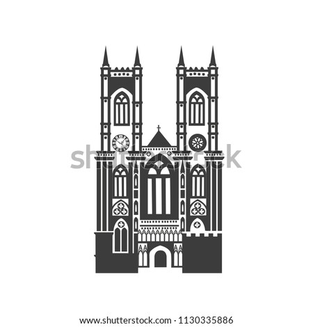Vector icon Westminster Abbey. Silhouette on white background.