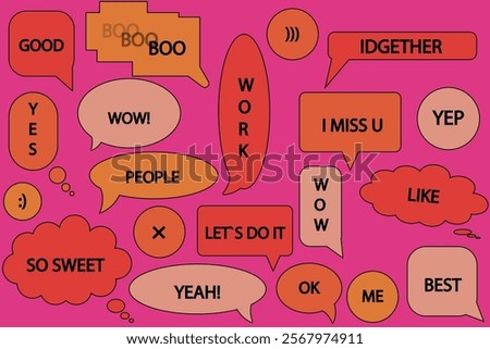 Set of speech colored bubbles. Speech bubble, speech balloon, chat bubble with text. Text in speech bubbles, message box. on colored background.