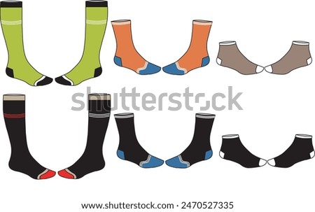 sock design flat sketch, vector sock file